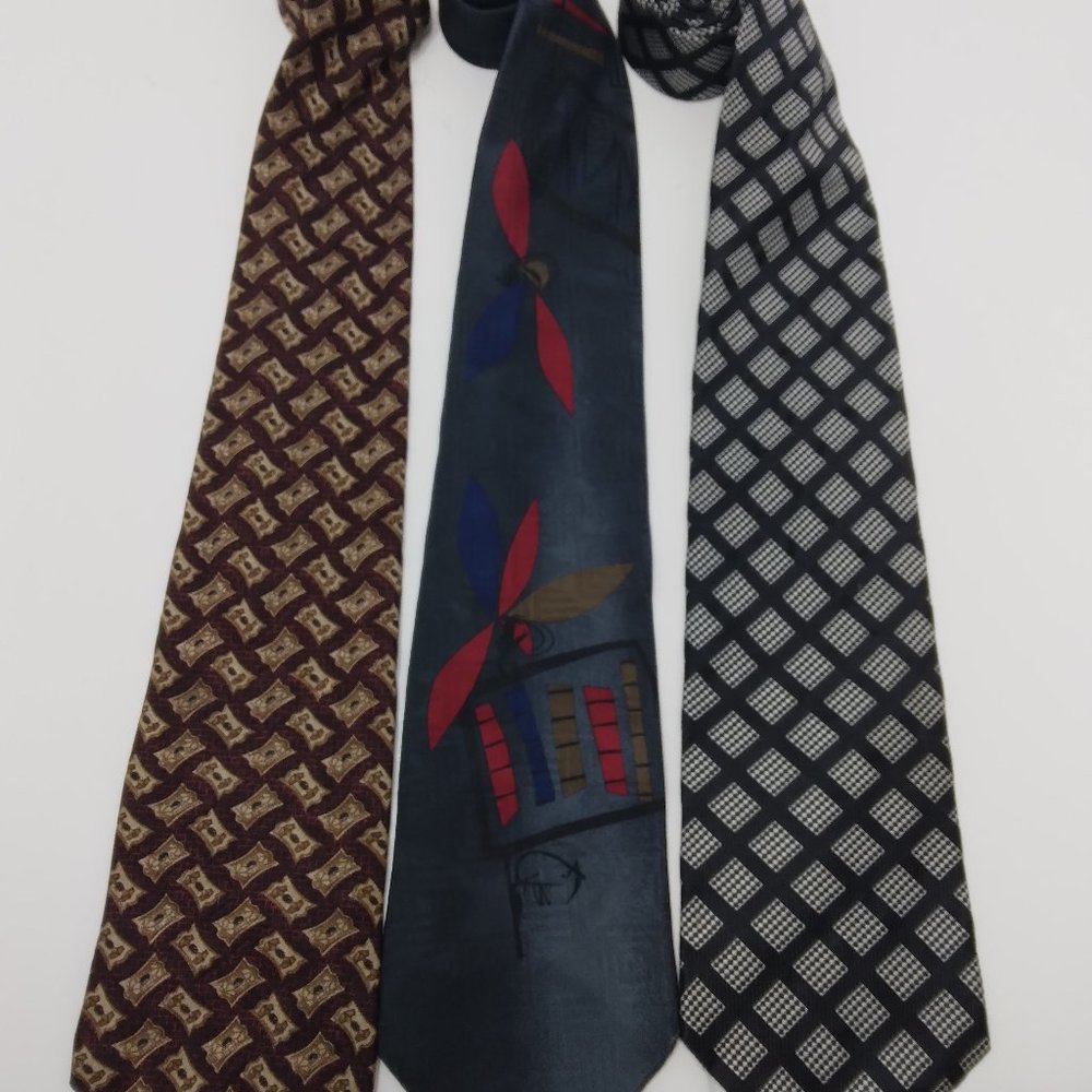 Villa‎ Bugatti Mens Silk Ties Lot 3 Geometric Pattern Neckties Colorful Neckwear